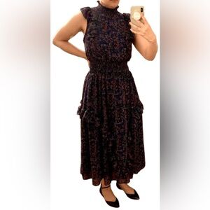 Worn 2x Lulu's Navy Blue Floral Mock Neck Midi Dress